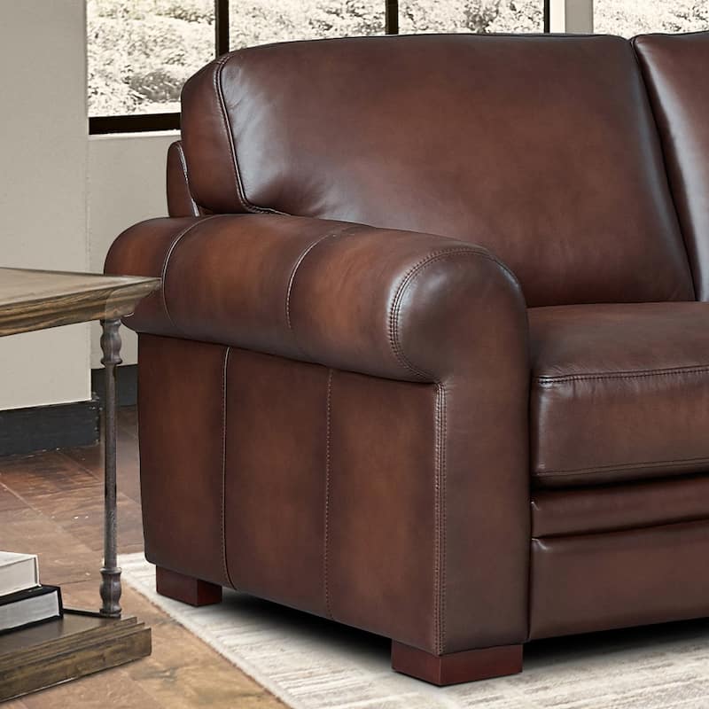 Hydeline Brookfield Top Grain Leather Sofa With Feather, Memory Foam and Springs