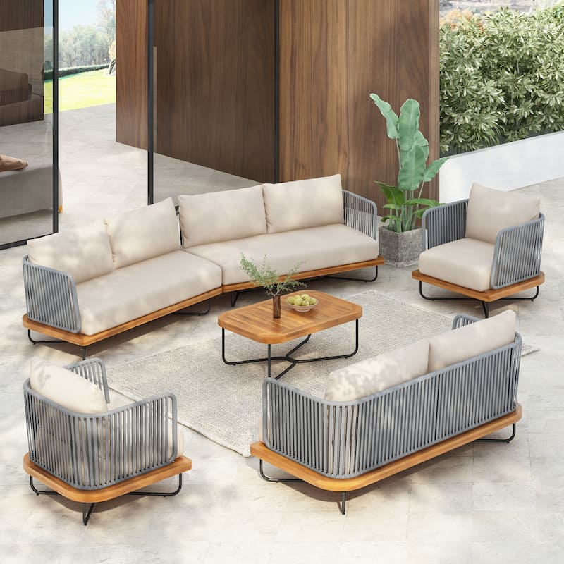 Christopher Knight Home - Evelyn Patio Outdoor Acacia Wood Rope Sofa Set