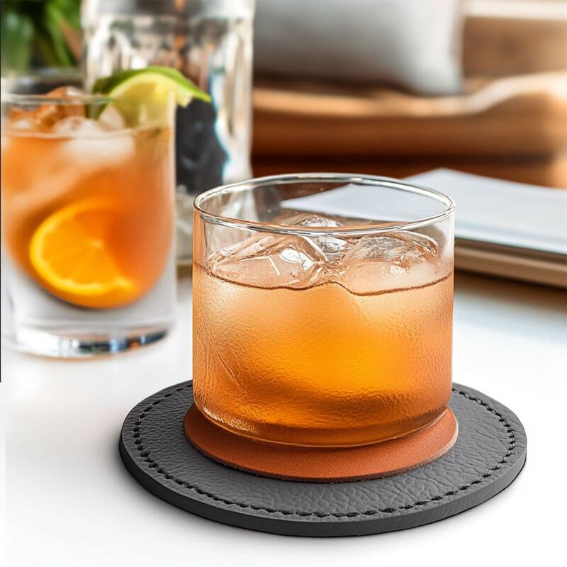 8Pcs 4"×4" Round Drink Coasters, PVC Dual Sided Dual Color