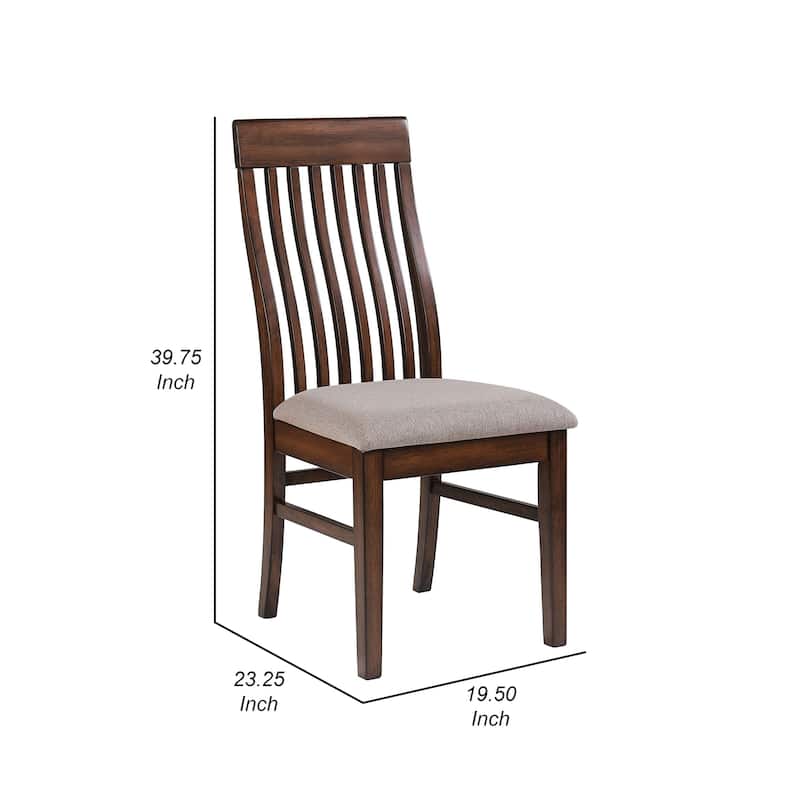 Brar Dining Chair Set of 2, Light Brown Fabric, Slat Back, Brown Hardwood