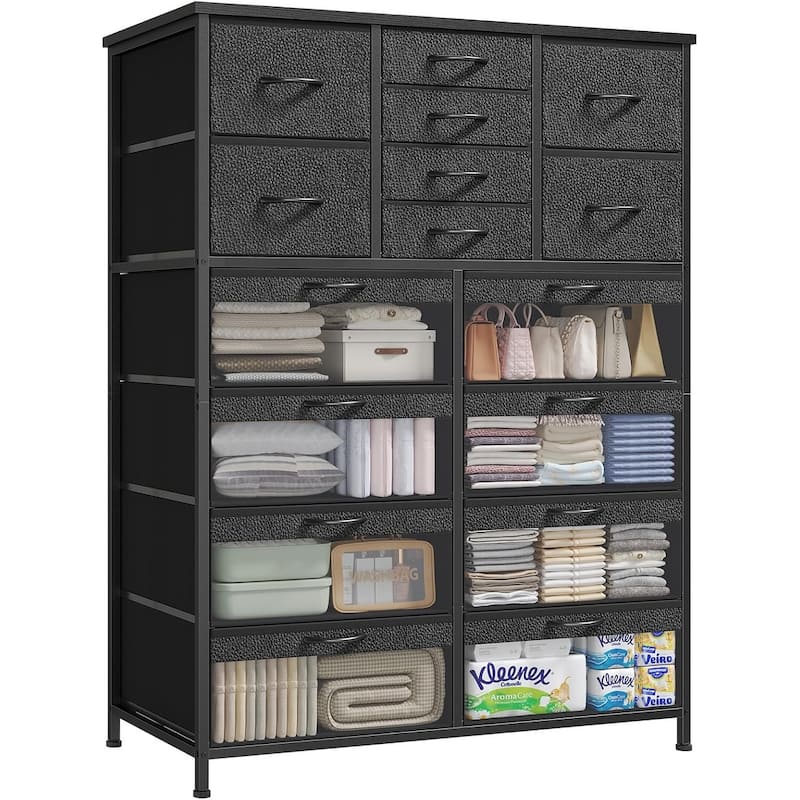 9-16 Drawer Dresser Fabric Storage Chests of Drawers Metal Frame