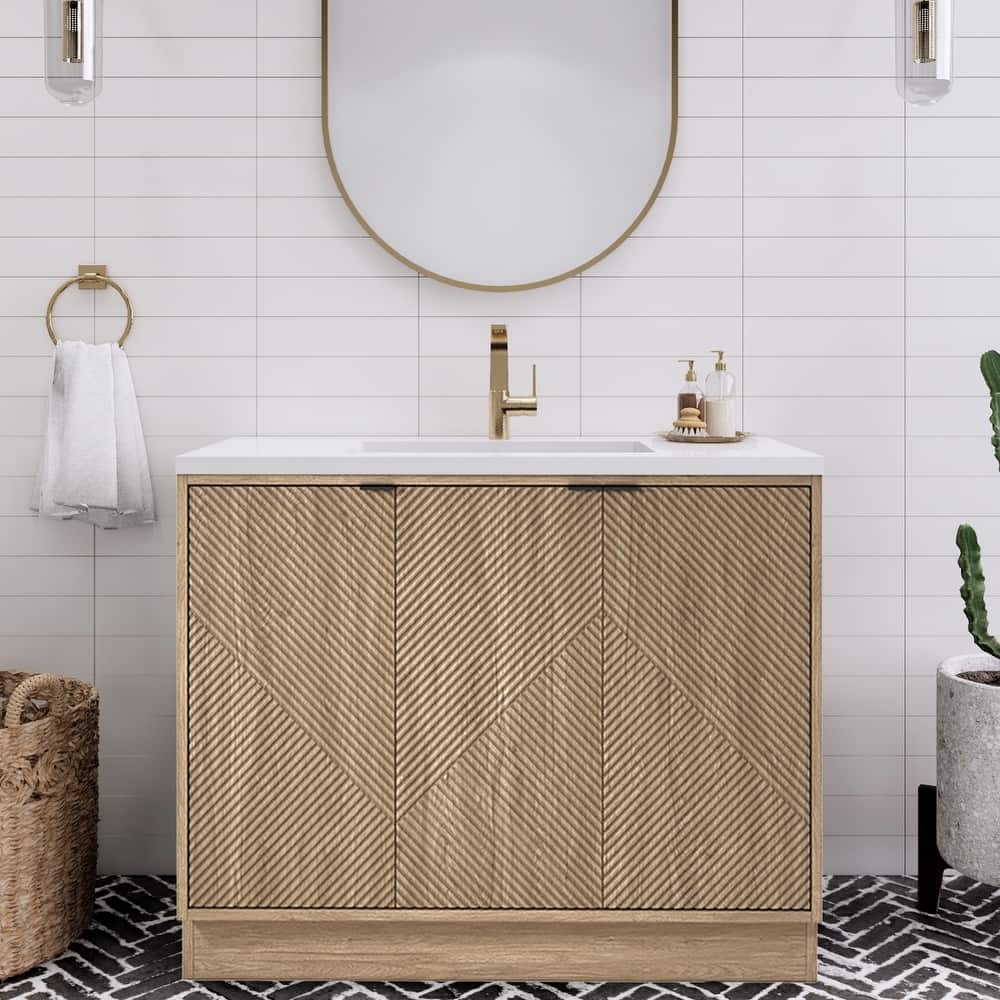 Milano 42" Freestanding (L) Bathroom Vanity with White Acrylic Sink