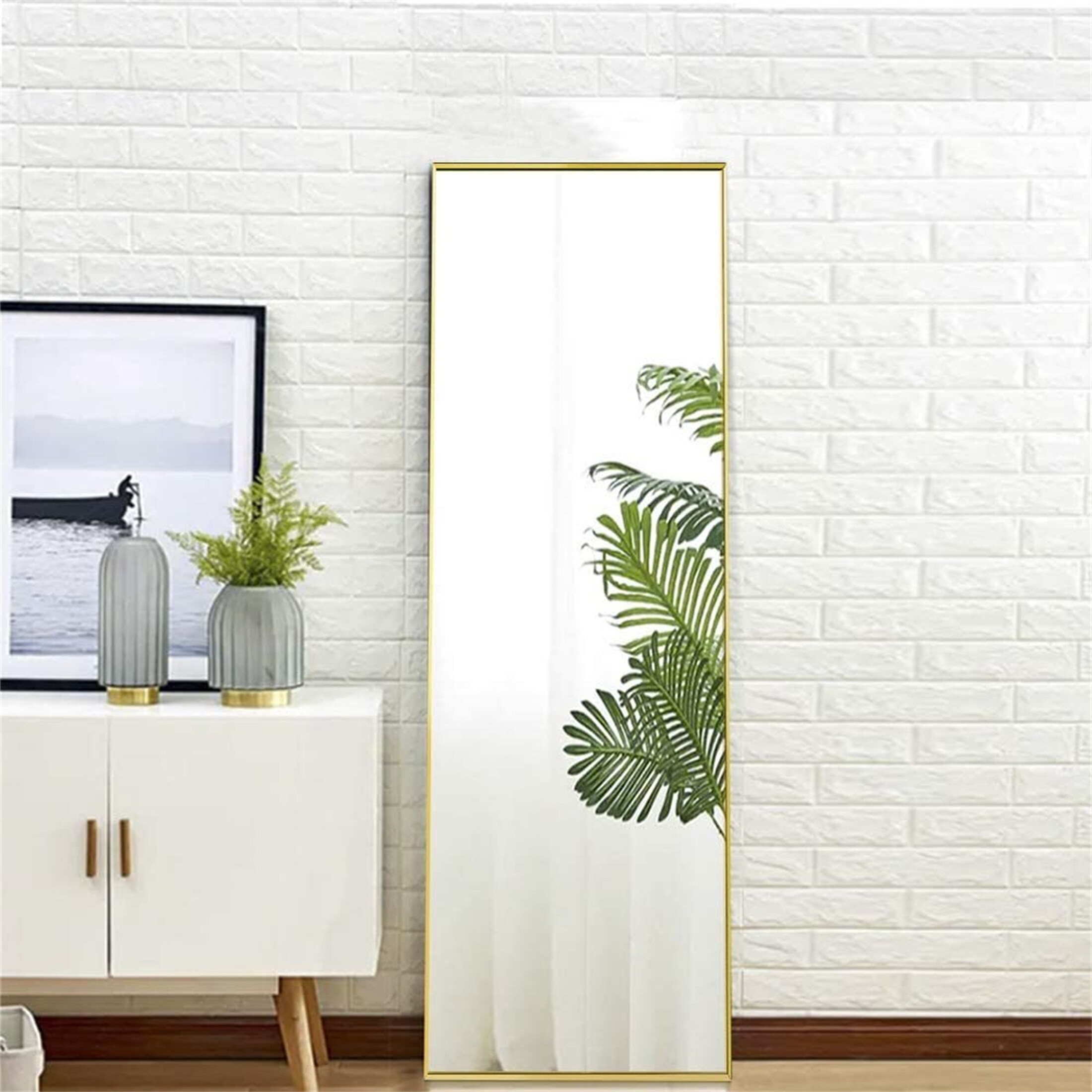 Gold Full Length Floor Mirror with Aluminum Frame for Wall Mounted, St –  Vanller Shop