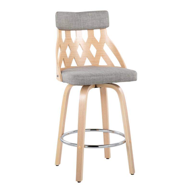 York Mid-Century Modern 26" Counter Stool in Wood and Fabric