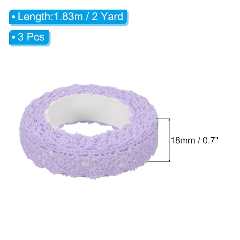 3pcs 0.7" Wide 2 Yards Self-Adhesive Lace Tape Ribbon for Craft - Purple