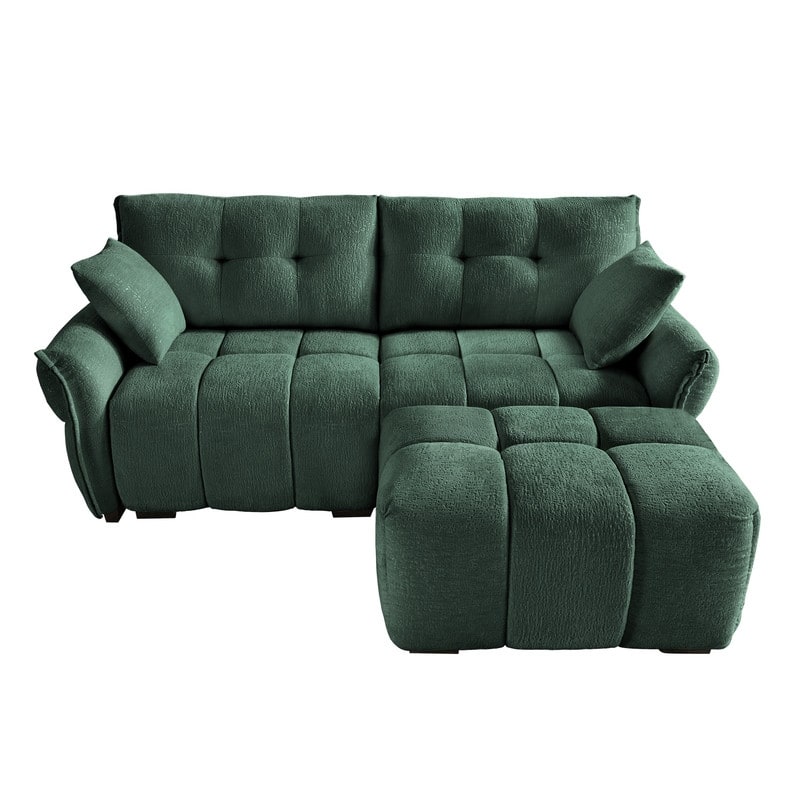 78.7" Chenille Two Seater Upholstered Sofa with Ottoman