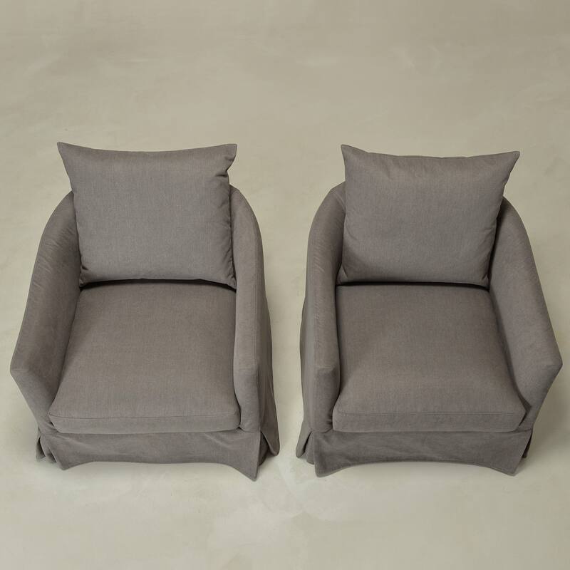 KINWELL 32" W Down Fill Upholstered Slipcovered Swivel Barrel Accent Armchair