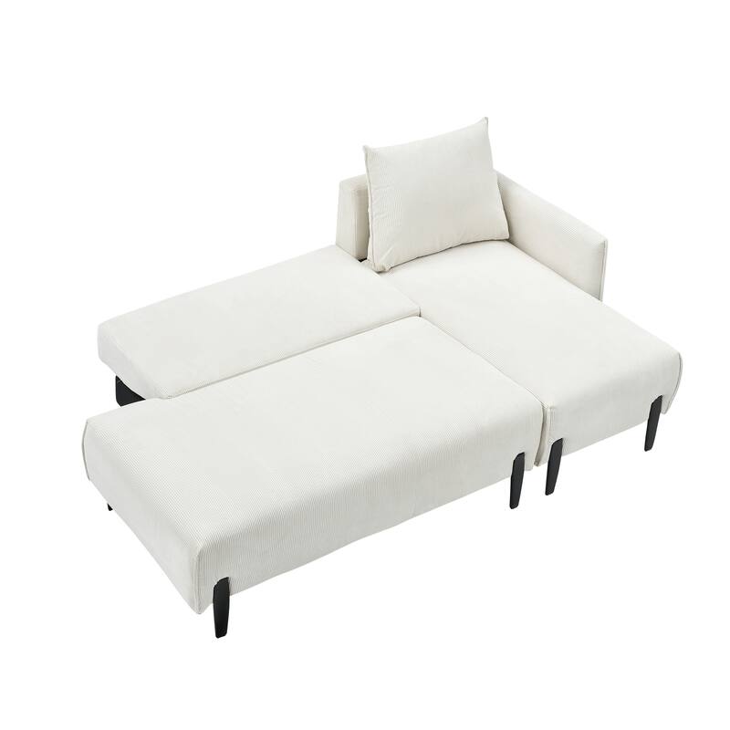 79.50 inches long, Corduroy Sofa Fabric, with three matching pillows and spacious and comfortable seats