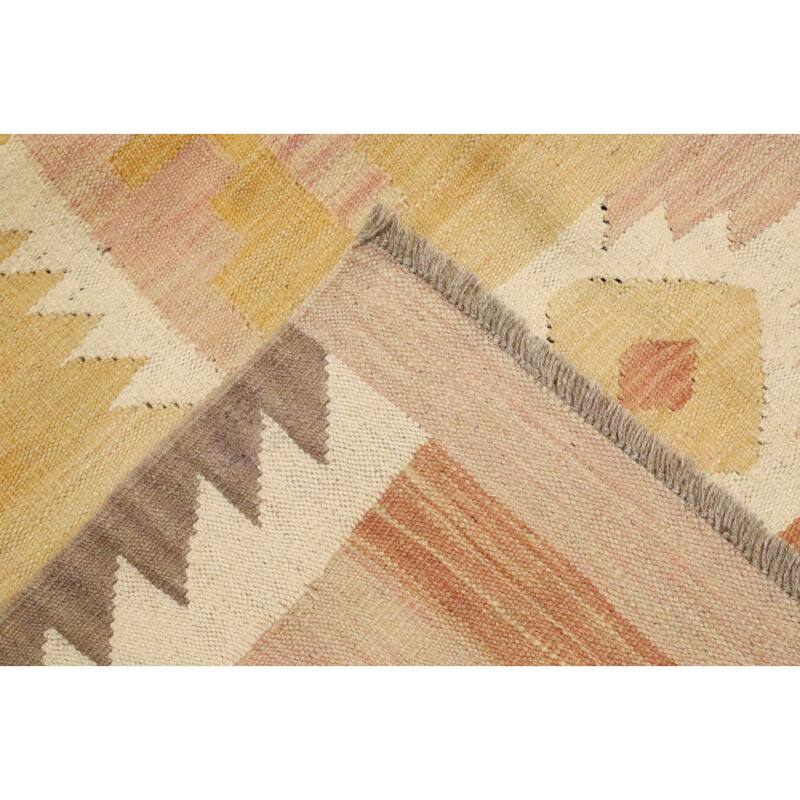 Hand Woven Oriental 100% Wool Carpet Southwestern Tribal Pink Kilim Area Rug - 9' 10'' X 7' 10''