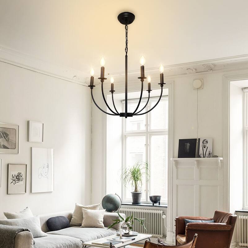 6-Light Industrial Iron Candle Style Chandelier with Adjustable Height