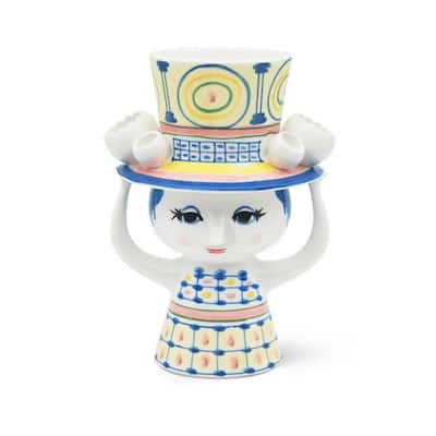 Bjørn Wiinblad Lady with Hat Vase, Blue, H: 8.1"
