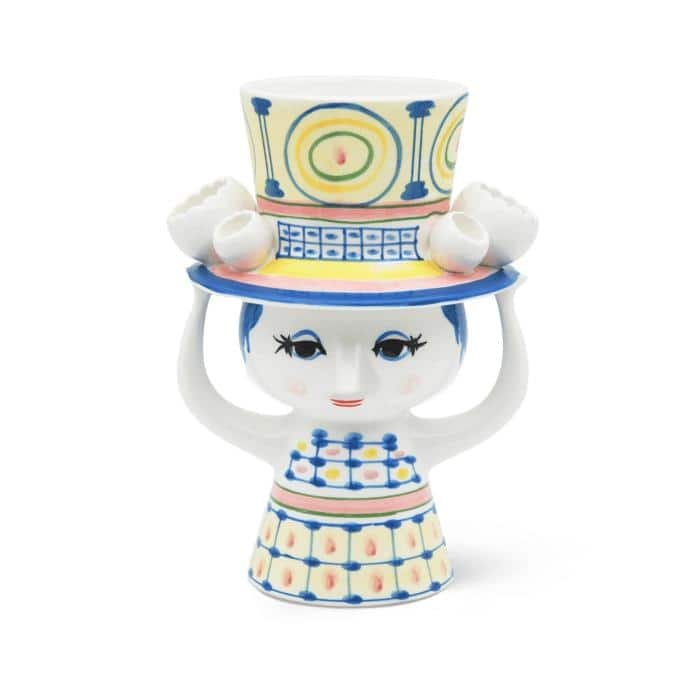 Bjørn Wiinblad Lady with Hat Vase, Blue, H: 8.1"