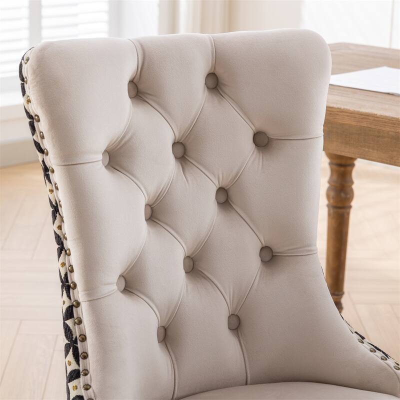 Velvet Dining Chairs,Tufted Solid Wood Upholstered Dining Chair,2PCS