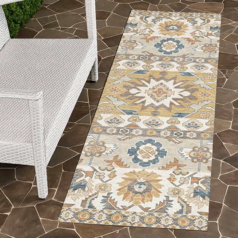 Machine Washable Indoor/ Outdoor Traditional Aspen Chantille Rug - Ivory - 2'3" x 7'6"