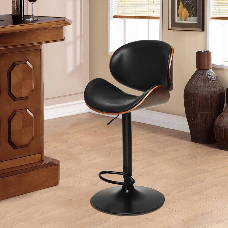 Gymax Set of 4 Bentwood Barstool Mid-Century Adjustable Swivel PU