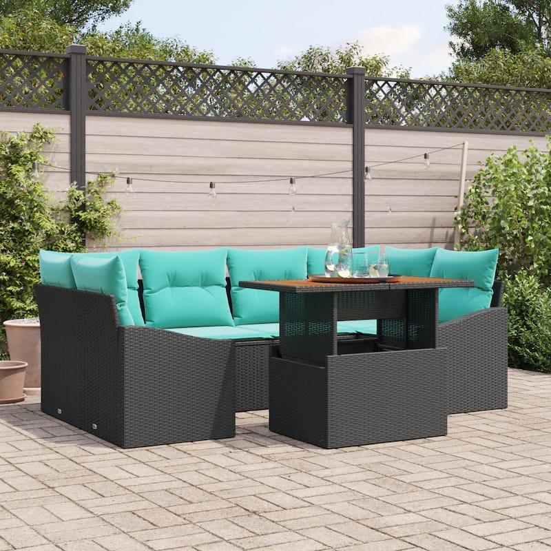 vidaXL 7 Piece Garden Sofa Set with Cushions - 92.1×48.6×27.2 - Black
