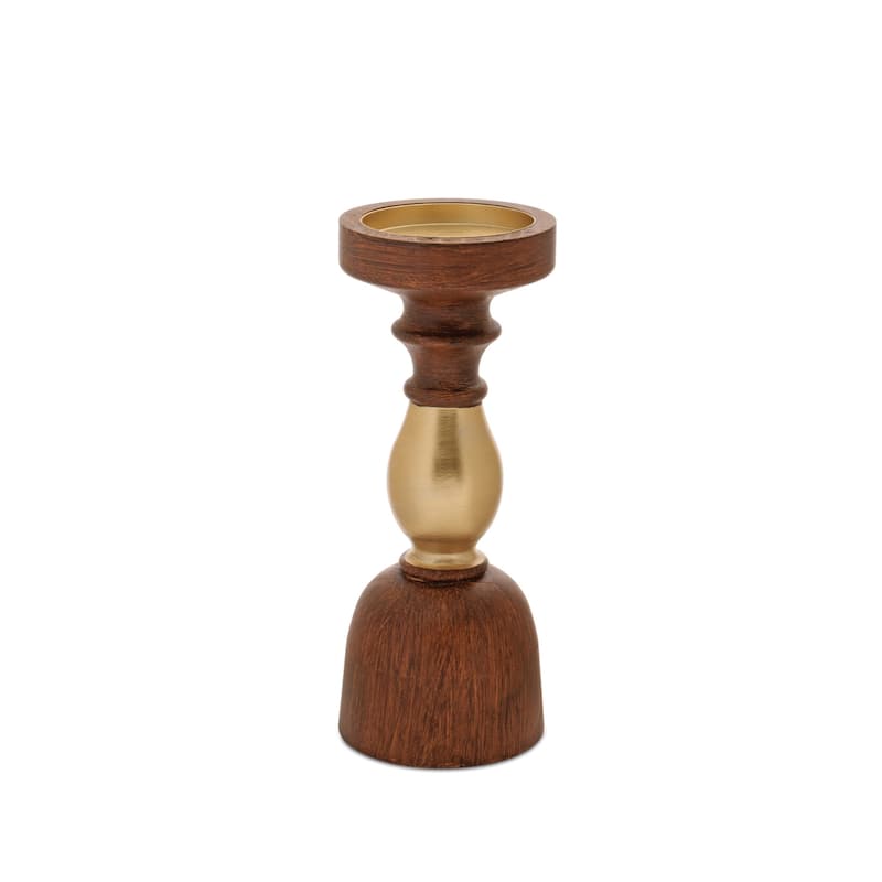 Natural Wood Candle Holder with Metal Accent (Set of 2)