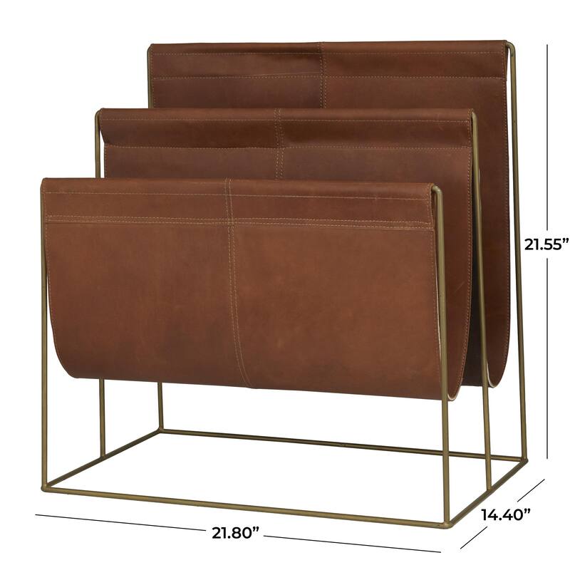 Leather 3 Slot Magazine Holder with Metal Stand - Dark Blue or Brown - Roche River Decor