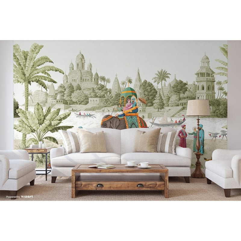 Exotic Journey Panorama Wallpaper Mural - Green - W:175" x H:118"