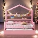 preview thumbnail 14 of 40, Modern Twin Size Wooden House Bed Kids Bed with Trundle and Shelf,Playhouse Design