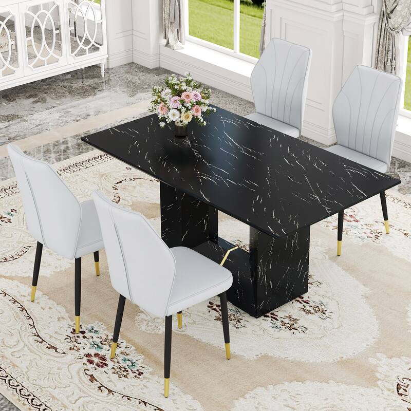Modern 5-Piece Dining Set with Rectangular Table & Widened Backrest Chairs