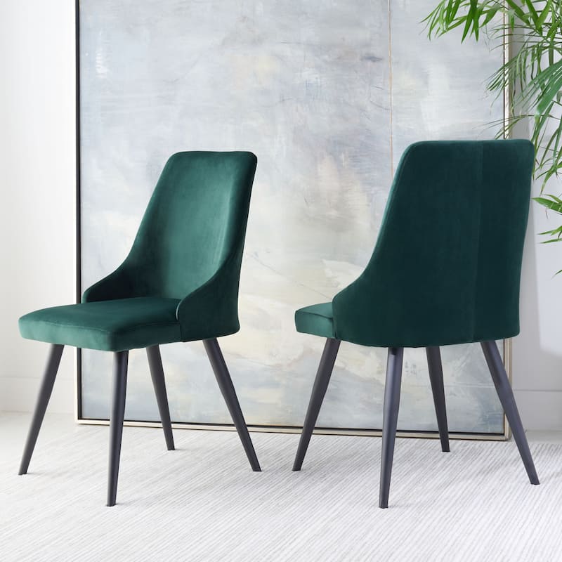 SAFAVIEH Jetta Modern Velvet Dining Room Chair (Set of 2) - 22.2" W x 18.8" L x 34.3" H - 22Wx19Dx34H - Malachite Green/Black
