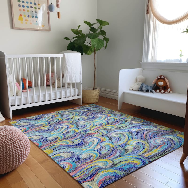 Premium Washable Super Soft Contemporary Mosaic Wave Mayfield Rug - Ocean - 5' x 7' 6" - Rectangle
