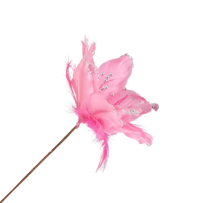 Glittered Feather Poinsettia Artificial Christmas Pick - 13.75" - Pink