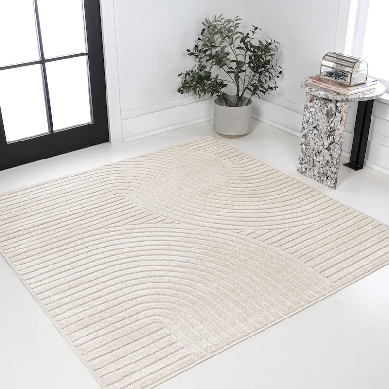 JONATHAN Y Odense Minimalist Curve Geometric Gray/Ivory Area Rug - 5' Square - Ivory/Cream