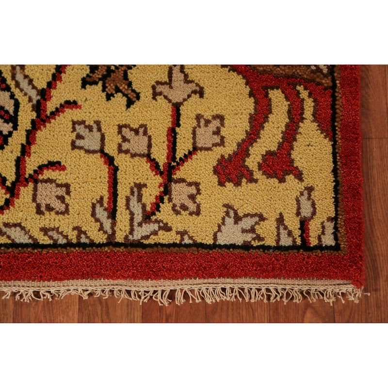 Animals Design Yellow Ziegler Indian Runner Rug Handmade Wool Carpet - 2'6"x 8'0"