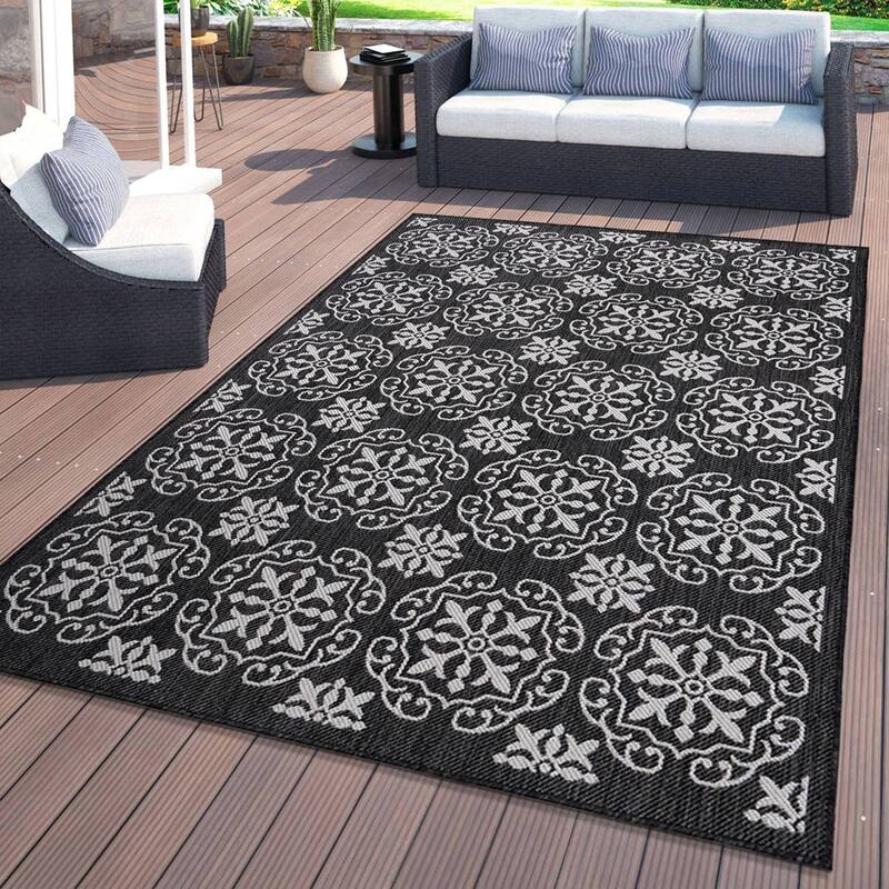World Rug Gallery Transitional Geometric Textured Flat Weave Indoor/Outdoor Area Rug