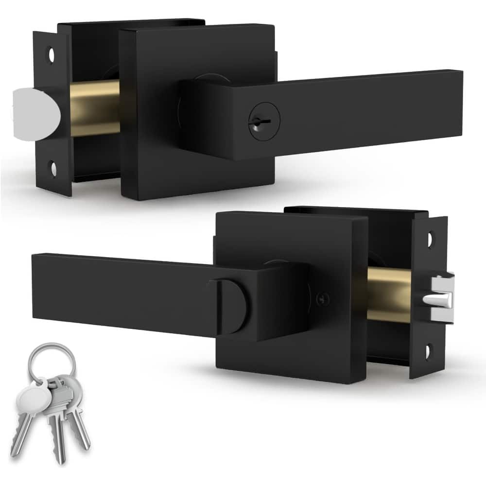Mega Handles ROBELL Modern Square Entry Door Lever Lock Set | Fits All Standard Spaces | Bedroom Door Lock | Reversible Handle