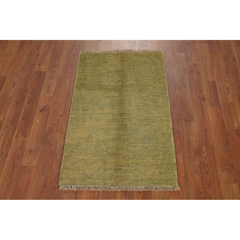 Yellow & Green Contemporary Gabbeh Foyer Rug Hand-Knotted Wool Carpet - 1'10"x 3'1"
