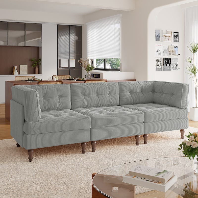 Madison Oversized Upholstered Corduroy Modular Sectional Sofa - Light Grey-3 Piece Type1