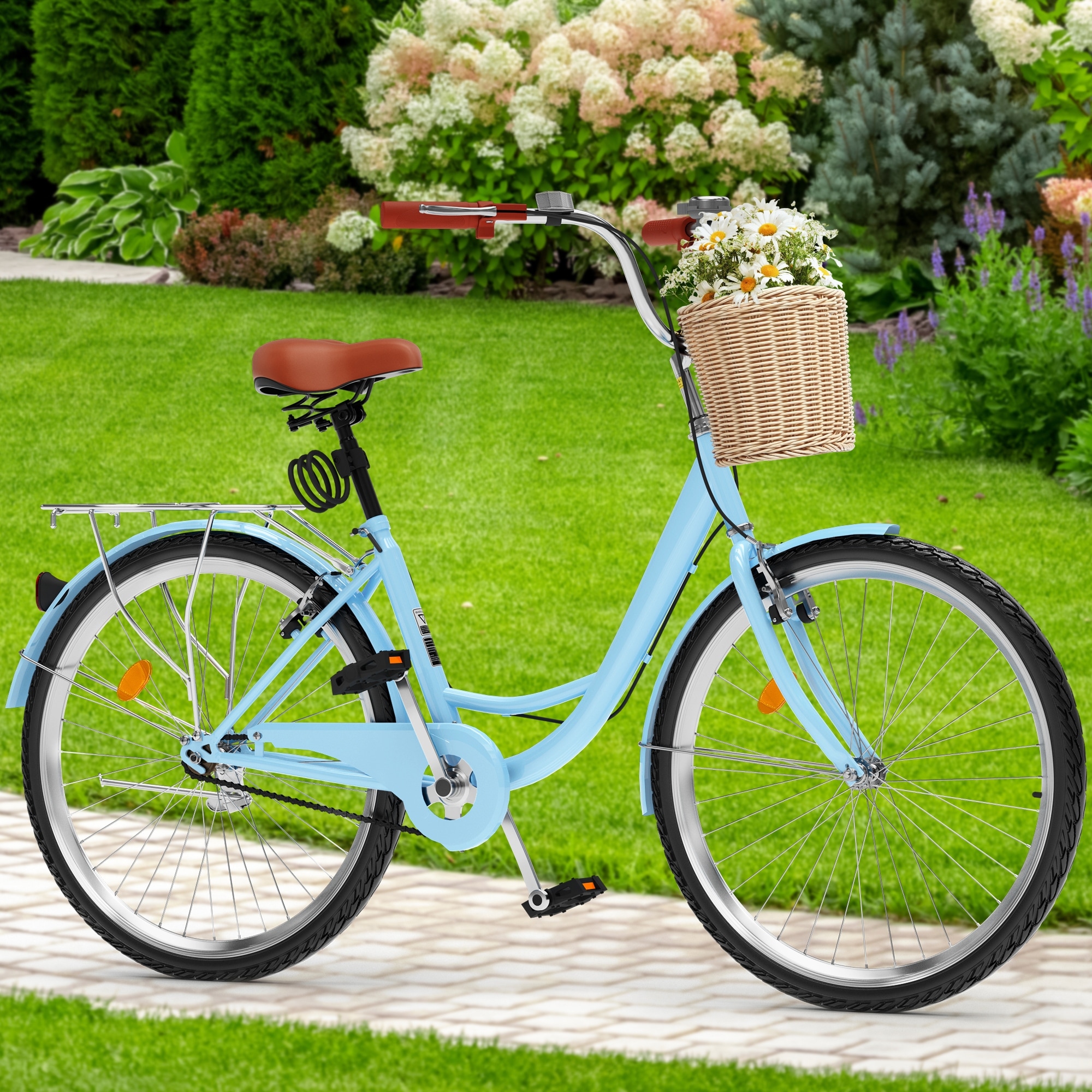 24 Inch Beach Cruiser Bike for Women 1 Speed Commute Bike for Adults Womens Bicycle with Adjustable Seat in Light Blue Bed Bath Beyond 40898577