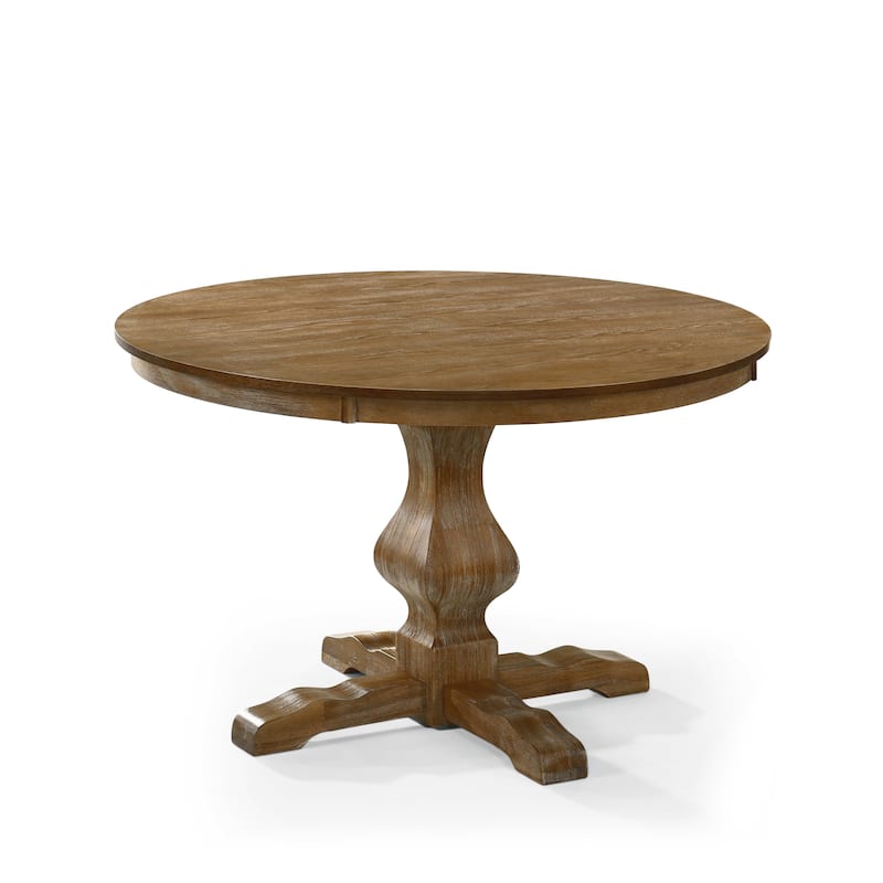 Solid Wood Round Dining Table with Pedestal Base Rustic Design Seats 4 - Natural