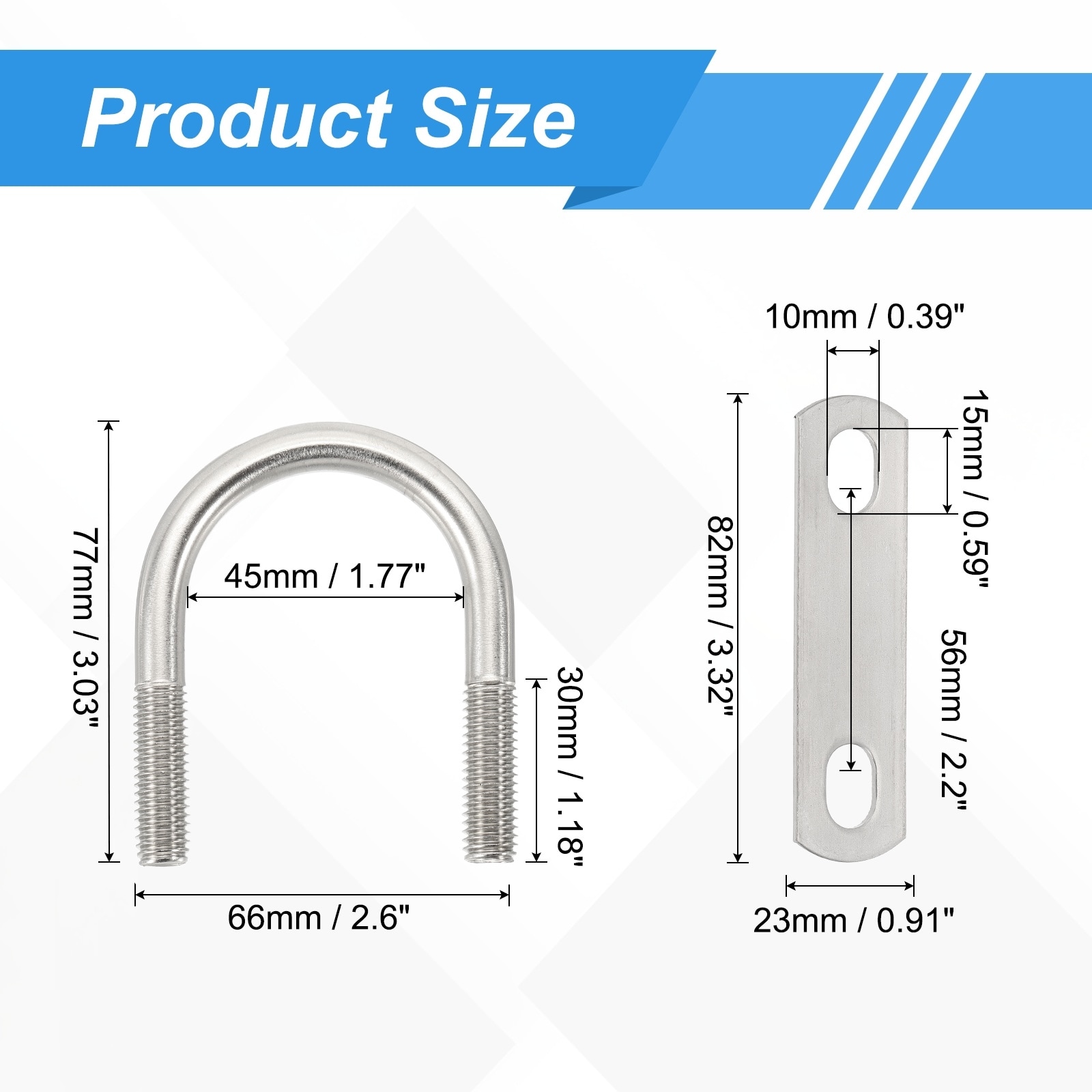 U-Bolts, Stainless Steel Round Bend U Clamp with Nuts and Plates for Ski Boat, Fishing Boat
