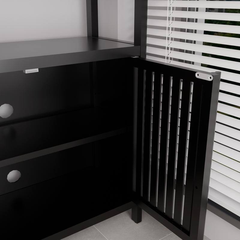 Bamboo storage cabinet, freestanding bathroom cabinet with 2 louvered doors, floor-standing cabinet