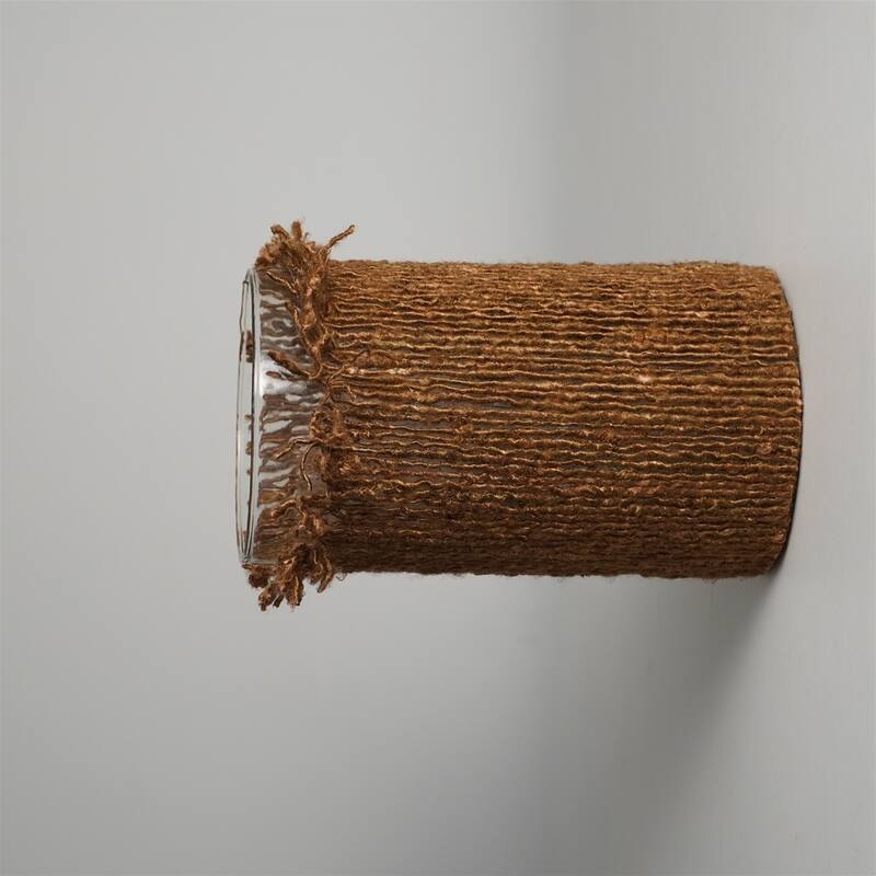 Cylindrical Glass Votive Candle Holder with a Wrap - 10" - Brown