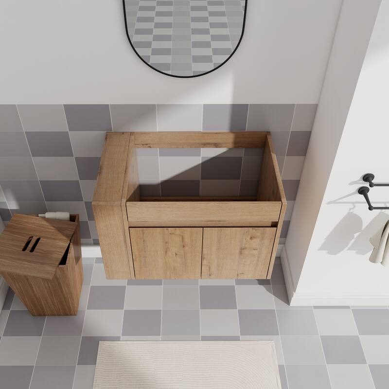 Compact Wall-Mounted Bathroom Vanity with Adjustable Open Shelf, 45° Inclined Handle Design - 29.13in L Plywood