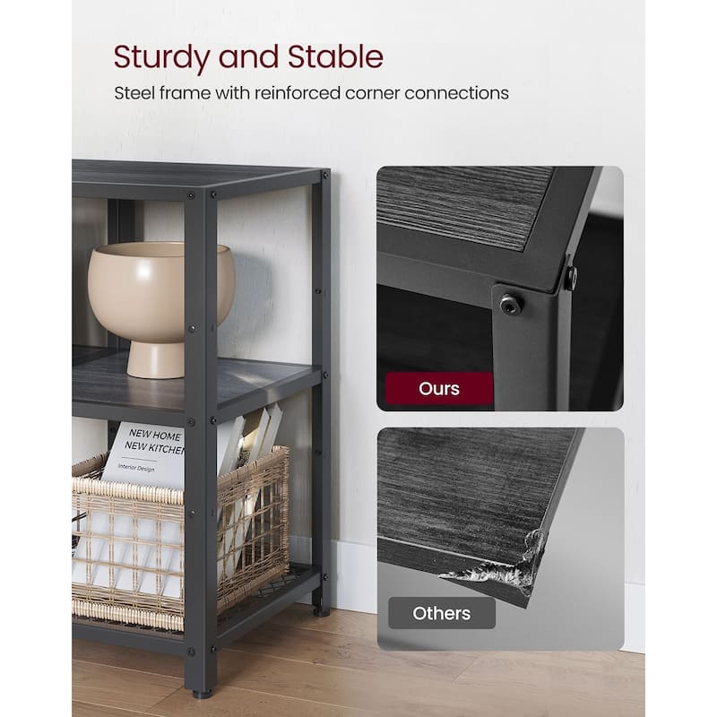 Black Wooden Storage TV Stand for 65 Inch TVs with Shelves and Cabinet - 57.9"L x 15.7"W x 25.6"H