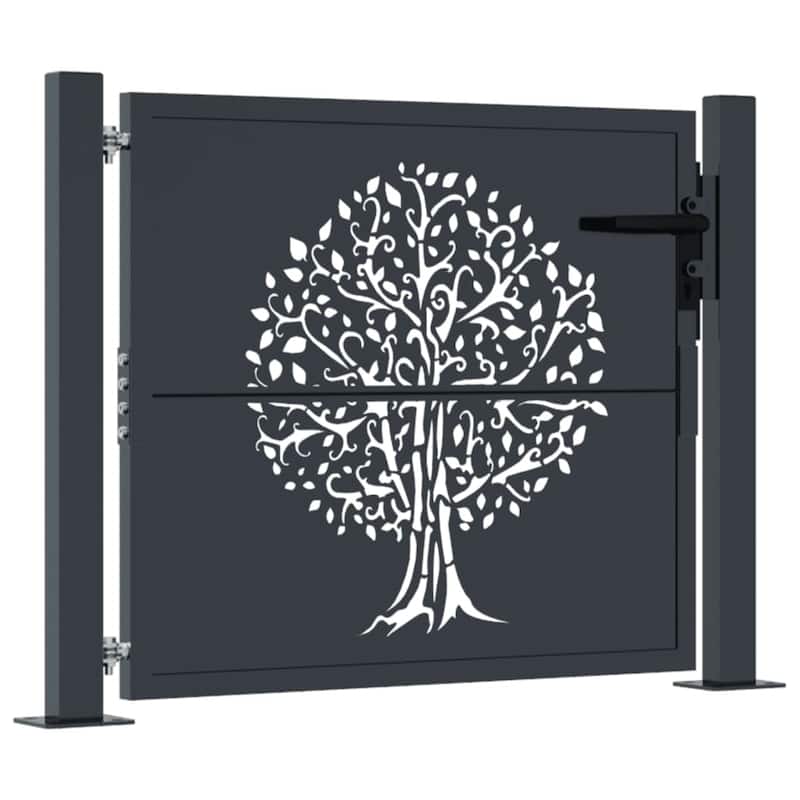 vidaXL Garden Gate Anthracite Steel Tree Design