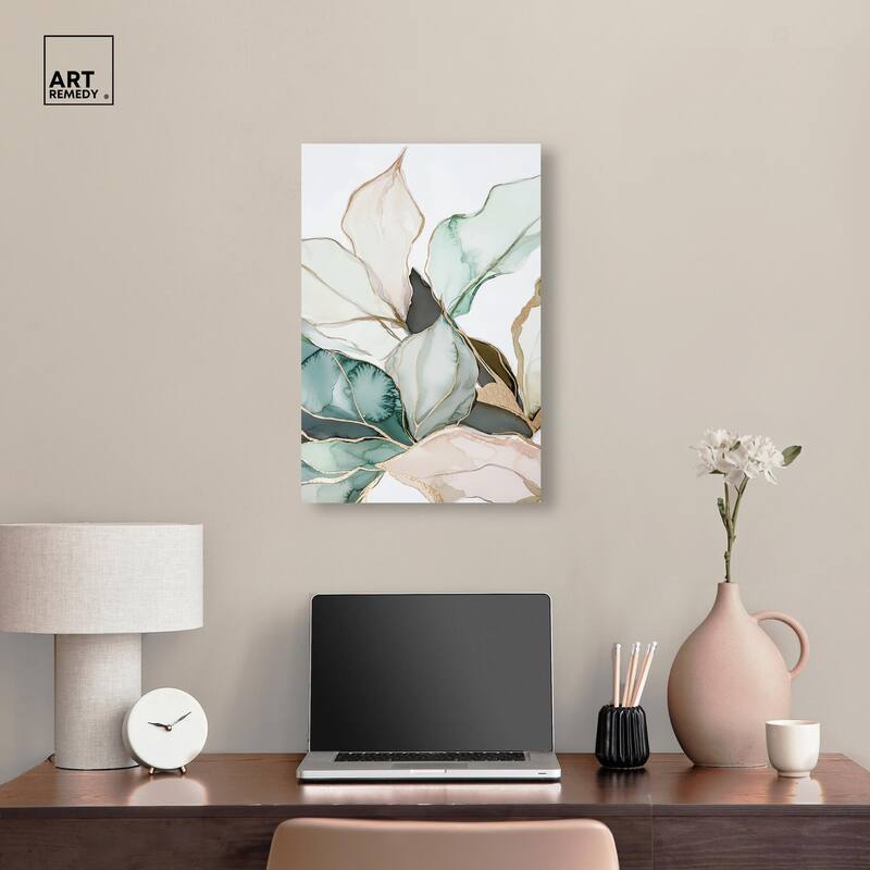 Pastel Leaves with Gold III Canvas by Art Remedy, Gallery Wrapped