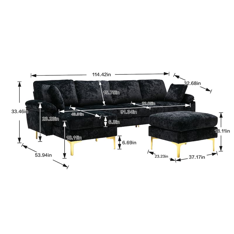 LShaped Living Room Sectional Sofa, Convertible Modular Sofa with Gold