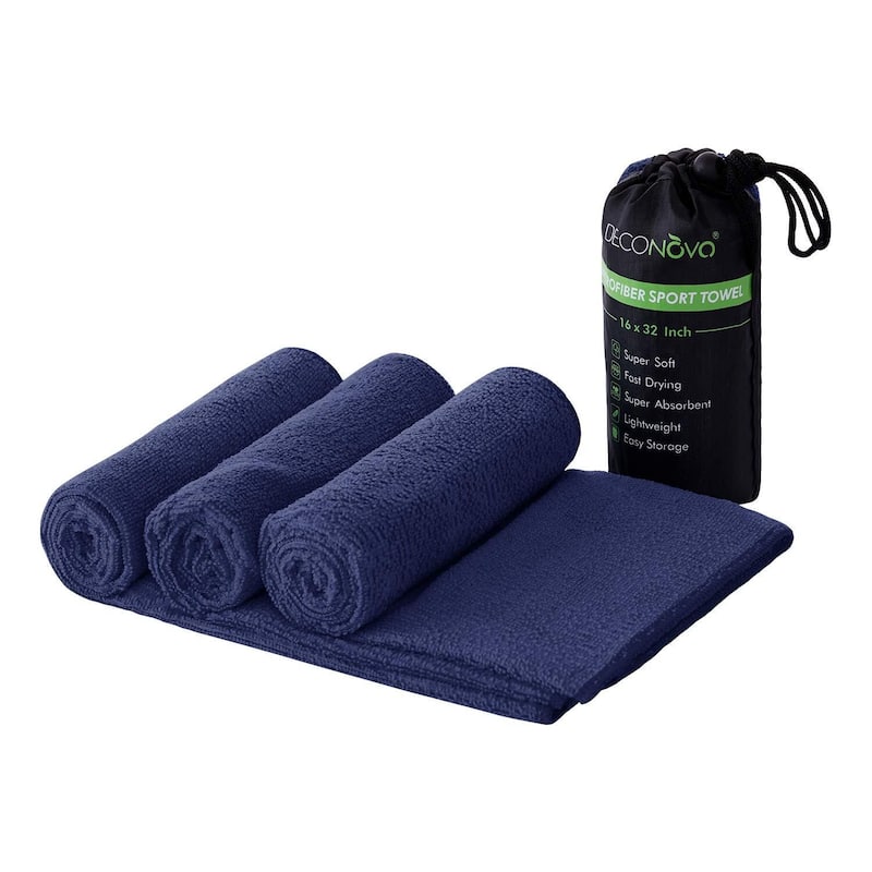 Deconovo Microfiber Sports Travel Towel Fast Drying - 3PC-16x32 - Navy