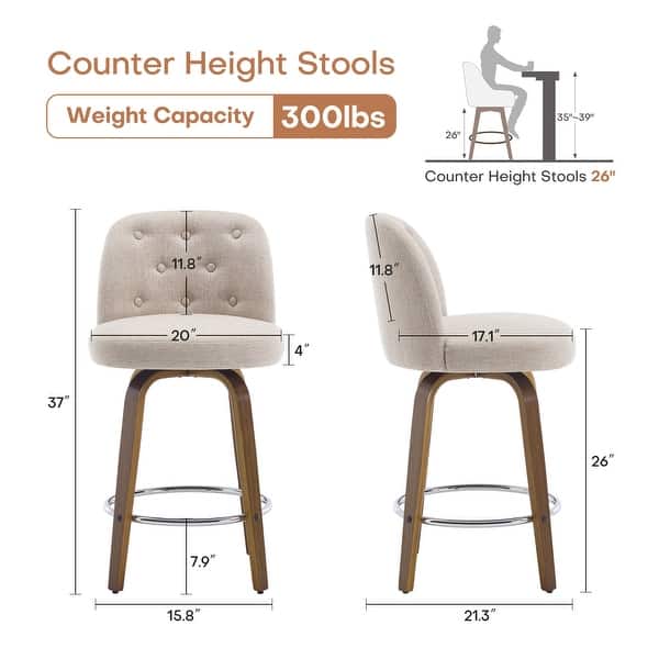 dimension image slide 2 of 6, 26"/29" Swivel Counter Height Bar Stools, Counter Stools w/ Bentwood Legs
