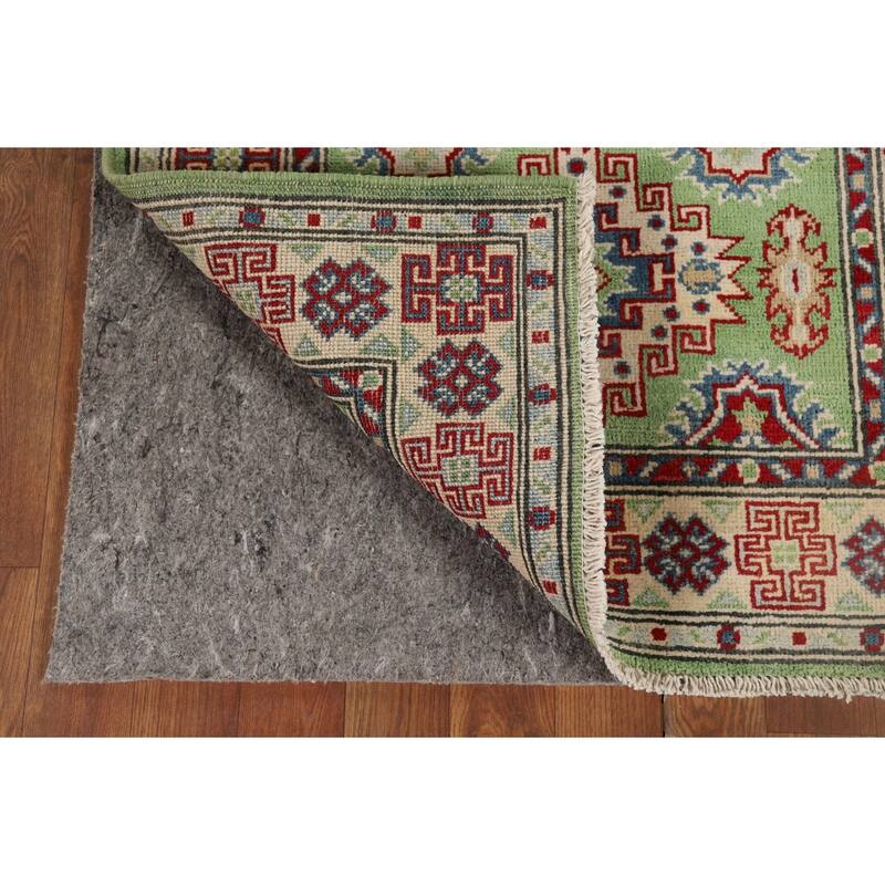 Light Green Kazak Oriental Runner Rug Hand-Knotted Wool Carpet - 2'9" x 9'7"