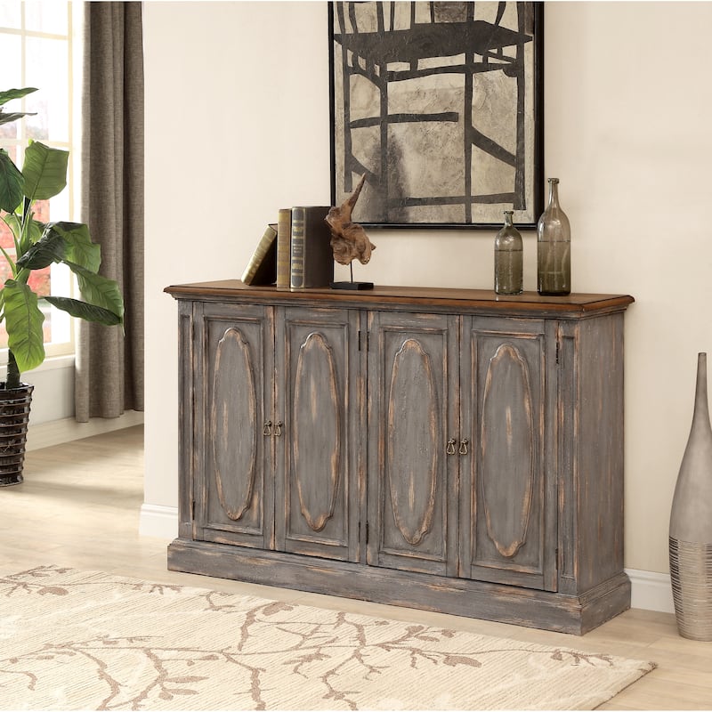 Cassidy Distressed 4 Door Credenza Grey Brown