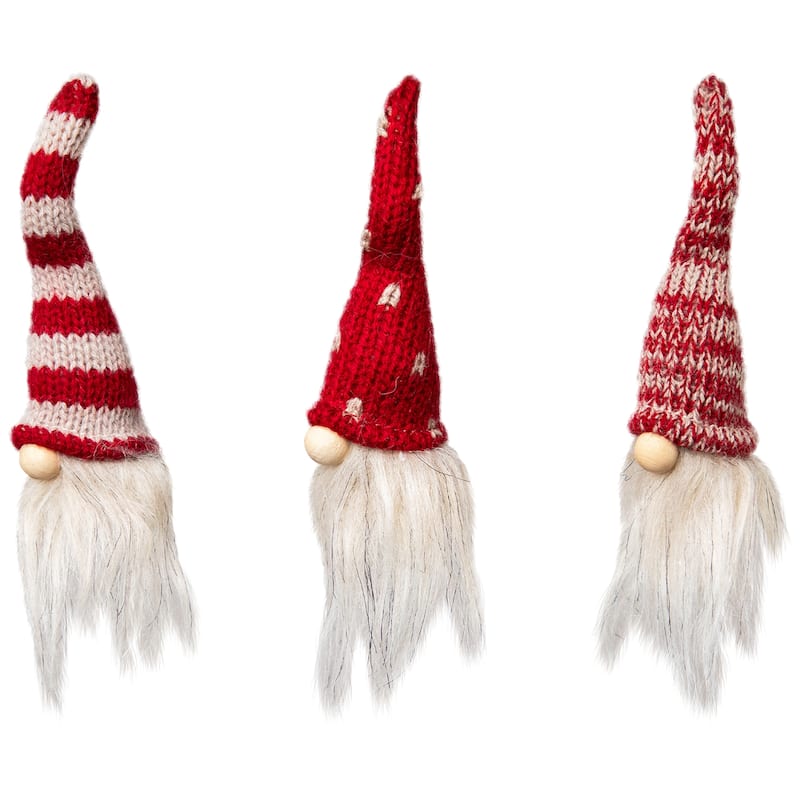 Mini Gnomes with Knitted Hat Christmas Decorations - 3.5" - Set of 3