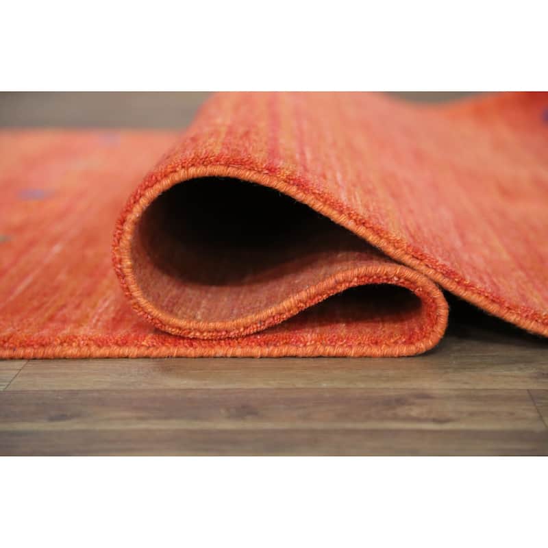 Hand Knotted Oriental 100% Wool Carpet Tribal Animal Pictorial Oranges & Rust Gabbeh Area Rug - 6' 6'' X 4' 6''